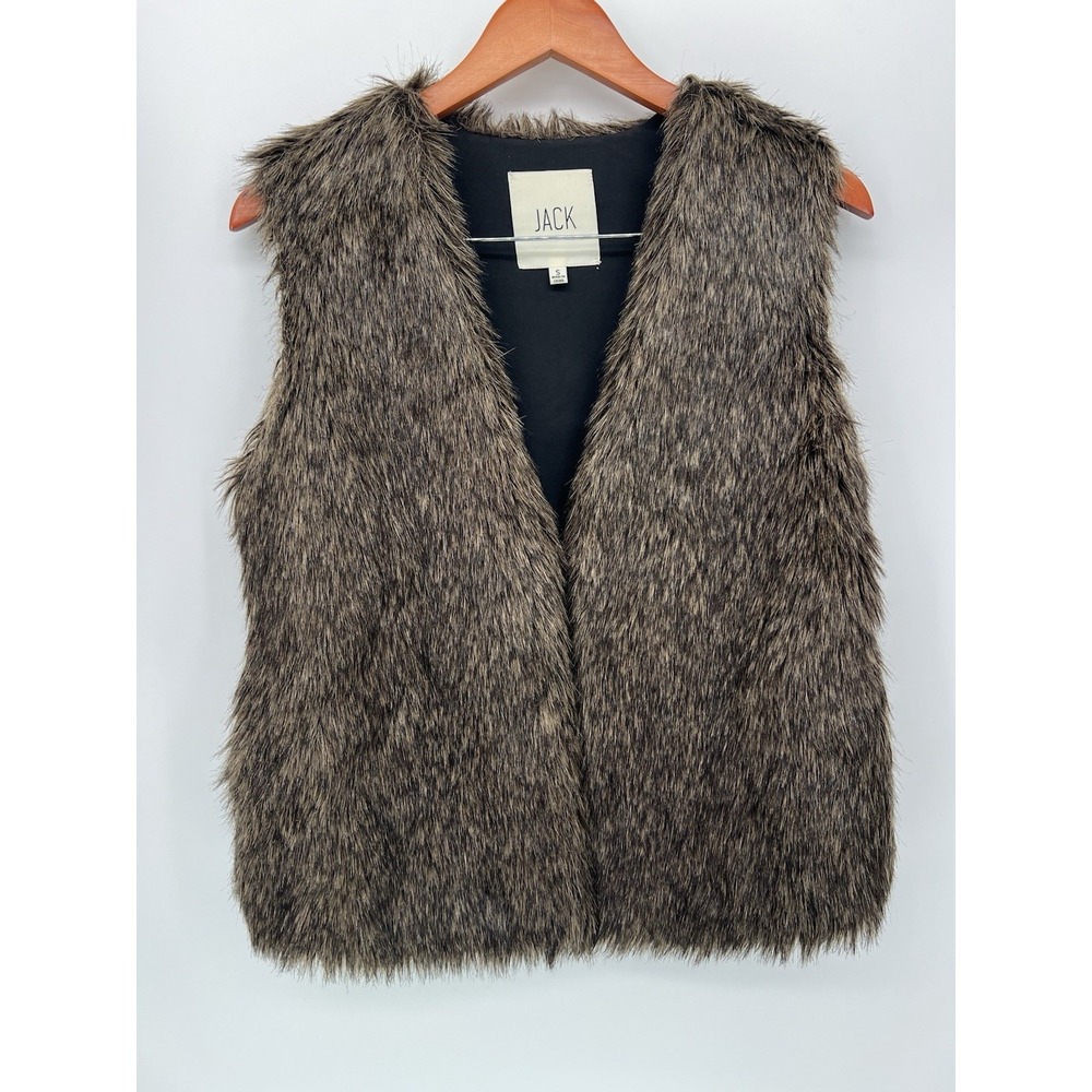 JACK By BB Dakota Womens Faux Fur Vest Brown Lined V Neck Size S